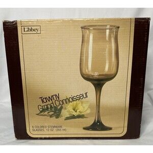 Vtg Libbey Tawny Grand Connoisseur Brown Colored Stemware Set 6 Glasses 12oz